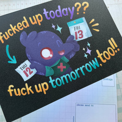 Fuck Up Tomorrow postcard
