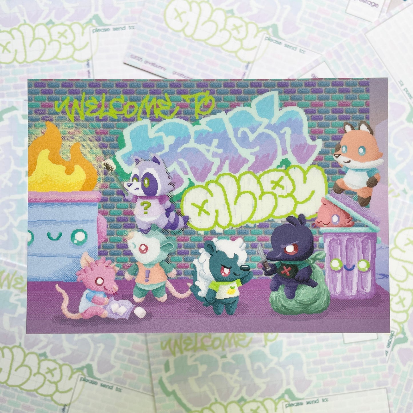 Pixel Trash Alley postcard